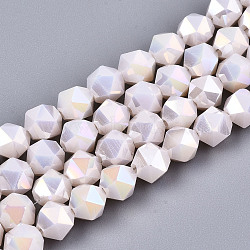 Electroplate Opaque Glass Beads Strands, AB Color Plated, Faceted, Round, Old Lace, 5.5x5.5x5.5mm, Hole: 1mm, about 97~99pcs/strand, 20.87 inch~21.26 inch(53cm~54cm)(X-EGLA-T019-05W)