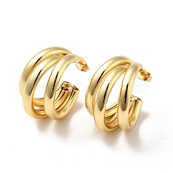 Brass Studs Earrings, Triple Circle Stud Earring for Women, Real 18K Gold Plated, 28x27.5x17mm, Pin: 0.7mm(KK-H433-54H)