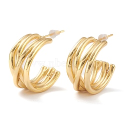Brass Half Hoop Earrings, Split Earrings, with Steel Pin and Plastic Ear Nuts, Long-Lasting Plated, Real 18K Gold Plated, 21x28x11mm, Pin: 0.8mm(X-EJEW-A056-07G)