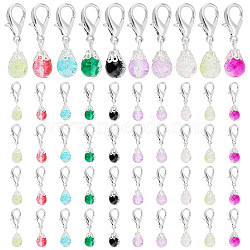 Elite 100Pcs Crackle Glass Beads Pendant Decorations, Alloy Lobster Clasp Charms, Clip-on Charms, for Keychain, Purse, Backpack Ornament, Stitch Marker, Mixed Color, 28~30mm(HJEW-PH0001-54)