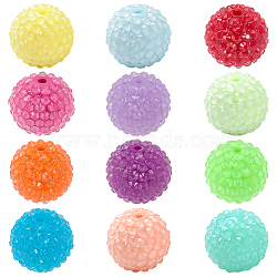 24Pcs 12 Colors Chunky Resin Rhinestone Bubblegum Ball Beads, Round, Mixed Color, 20x18mm, Hole: 2.5~3mm, 24pcs/set(RESI-SP0001-19)