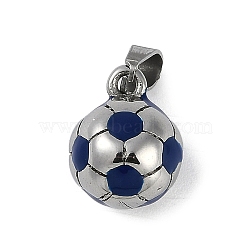 Trendy Necklace Findings 304 Stainless Steel FootBall/Soccer Ball Pendants, Stainless Steel Color, Blue, 15x11mm, Hole: 3x6mm(STAS-L012-B01P-03)