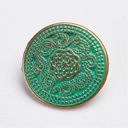 Tibetan Style Alloy Shank Buttons, Flat Round, Antique Bronze & Green Patina, 20x6mm, Hole: 3mm(PALLOY-F187-60ABG)