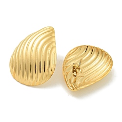 Ion Plating(IP) 304 Stainless Steel Studs Earrings, Teardrop, Golden, 23x18mm(EJEW-G400-33G)