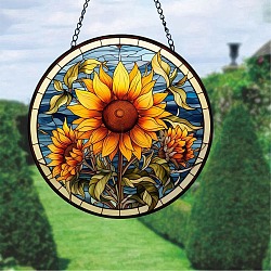 Acrylic Wall Decorations, Hanging Ornament, Flat Round, Flower, 150mm(PW24040316734)