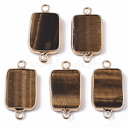 Natural Tiger Eye Links, with Light Gold Plated Edge Brass Loops, Rectangle, 28.5x15x3.5mm, Hole: 2mm(G-R464-002J)