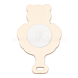 Wooden Cosmetic Mirrors, with DIY Wooden Appearance, Round Mirrors with Bear, BurlyWood, 13.1x7.95x0.3cm, Hole: 5x13.5mm(DIY-B017-09)