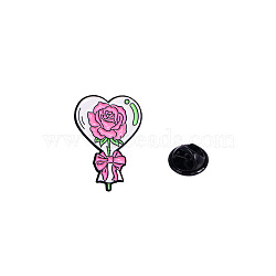 Valentine's Day Badges, Alloy Enamel Pins, Cute Cartoon Brooch, Clothes Decorations Bag Accessories for Women, June Rose, 30x22mm(PW-WG93683-03)