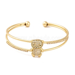 Brass Micro Pave Clear Cubic Zirconia 2-Strand Bear Open Cuff Bangles for Women, Real 18K Gold Plated, Inner Diameter: 2-1/4 inch(5.8cm), Bear: 18x13mm(BJEW-S147-12G)