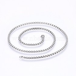 Non-Tarnish 304 Stainless Steel Box Chain Necklaces, with Lobster Claw Clasps, Stainless Steel Color, 17.7 inch(45cm), 3.5mm(NJEW-F227-09P-09)