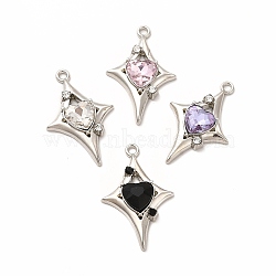 Rack Plating Alloy with Glass Pendants, Star with Heart Charms, Platinum, Cadmium Free & Nickel Free & Lead Free, Mixed Color, 30.5x19.5x5mm, Hole: 1.8mm(FIND-G051-03P)