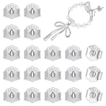 20Pcs Rhodium Plated 925 Sterling Silver Friction Ear Nuts, Butterfly Earring Backs for Post Earrings, with S925 Stamp, Real Platinum Plated, 4x4.5x2mm