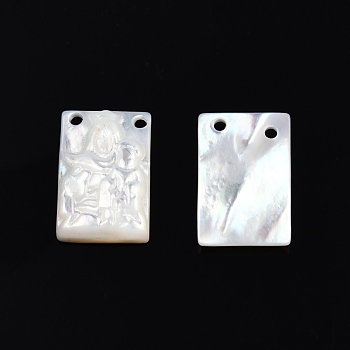 Natural White Shell Charms, Rectangle with Virgin Mary, 12x8x2mm, Hole: 1mm