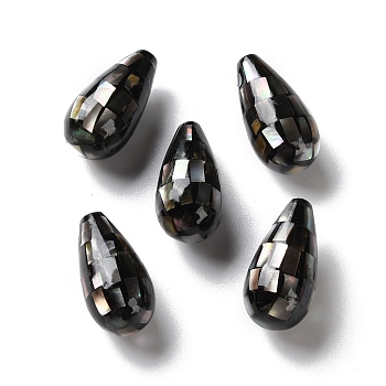 Natural Black Lip Shell Beads, Teardrop, Half Drilled, 21~22x10.5~11mm, Hole: 0.8mm