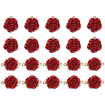DIY Jewelry Making Finding Kits, Including Rack Plating Alloy Pendants & Links Connectors, with ABS Plastic, Cadmium Free & Lead Free, Rose Flower, Dark Red, Pendants: 15x12x8mm, Hole: 1.5mm, 10pcs; Links Connectors: 22.5x16x8mm, hole: 1.6mm, 10pcs