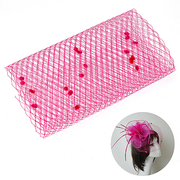 Polyester Birdcage Bridal Veil Netting with Chenille Dot, Mesh Tulle Fabric for DIY Veils Blushers Fascinators, Cerise, 9-5/8~9-7/8 inch(245~250mm)