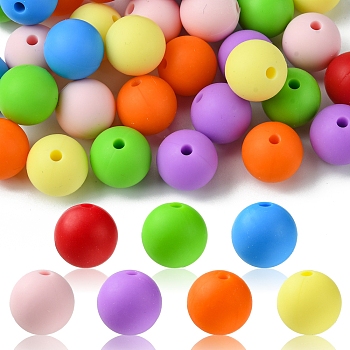 35Pcs Food Grade Eco-Friendly Silicone Focal Beads, Round, Mixed Color, 12mm, Hole: 2mm, 7 colors, 5pcs/clor, 35pcs.