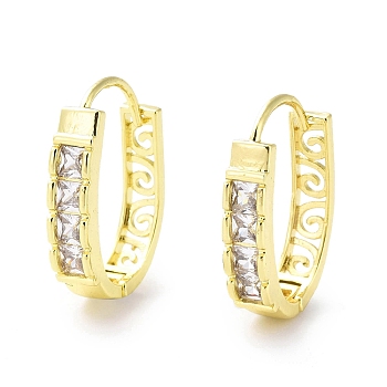 Clear Cubic Zirconia Square Hoop Earrings, Brass Jewelry for Women, Real 18K Gold Plated, 22.5x15.5x4.5mm, Pin: 1mm