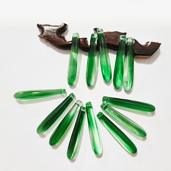 Handmade Lampwork DIY Pendants, Drop Shape Charms, Medium Sea Green, 35x7x6mm, Hole: 1mm