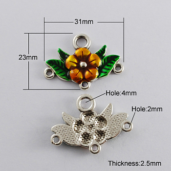 Alloy Enamel Chandelier Component Links, Cadmium Free & Lead Free, Antique Silver Metal Color, Flower, Chocolate, 23x31x2.5mm, Hole: 2~4mm