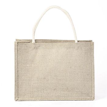 Jute Portable Shopping Bag, Reusable Grocery Bag Shopping Tote Bag, Tan, 27.5x37cm
