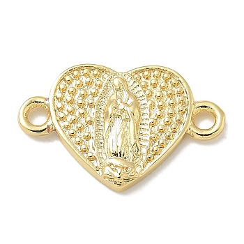 Rack Plating Brass Religion Heart Virgin Mary Connector Charms, Long-Lasting Plated, Lead Free & Cadmium Free, Real 18K Gold Plated, 10x15.5x2.2mm, Hole: 1.6mm