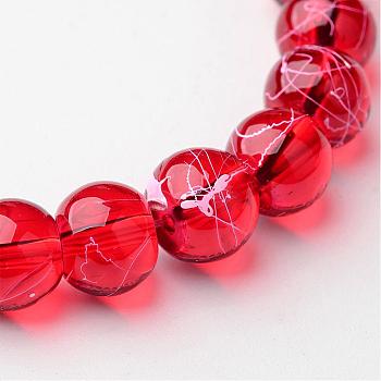 Drawbench Transparent Glass Beads Strands, Spray Painted, Round, FireBrick, 8mm, Hole: 1.3~1.6mm, 31.4 inch