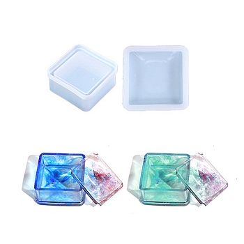 DIY Food Grade Silicone Storage Box Molds, Resin Casting Molds, Square, 75~80x75~80x38mm