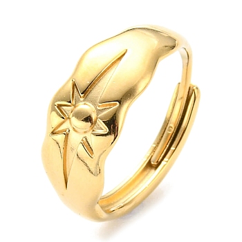 304 Stainless Steel Adjustable Ring for Women, Star, Real 14K Gold Plated, Inner Diameter: 18mm
