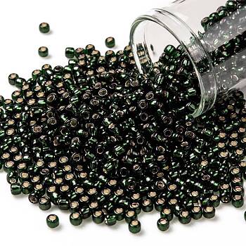 TOHO Round Seed Beads, Japanese Seed Beads, (2209) Silver Lined Dark Emerald, 8/0, 3mm, Hole: 1mm, about 222pcs/10g