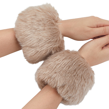 Women Imitation Rabbit Hair Cuffs Oversleeve Arm Gloves, Winter Warm Plush Windproof Wristband Jacket Accessories, Antique White, 80x130x20mm