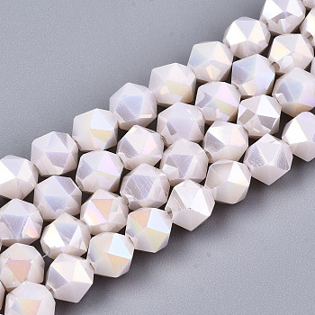 Electroplate Opaque Glass Beads Strands, AB Color Plated, Faceted, Round, Old Lace, 5.5x5.5x5.5mm, Hole: 1mm, about 97~99pcs/strand, 20.87 inch~21.26 inch(53cm~54cm)