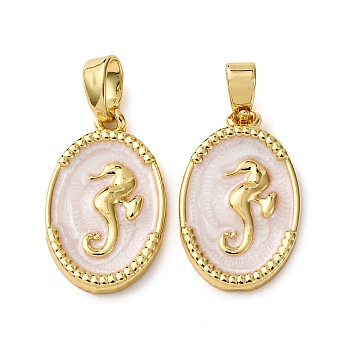 Brass Enamel Pendants, Real 18K Gold Plated, Sea Horse, 17.5x11x2mm, Hole: 4x2.5mm