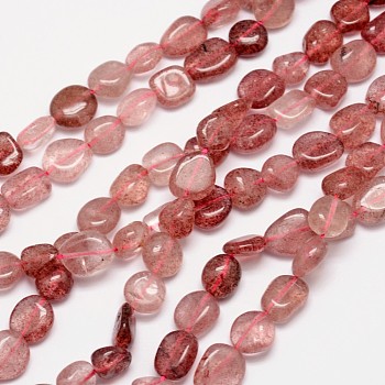 Natural Strawberry Quartz Bead Strands, Tumbled Stone, Nuggets, 3~14x3~14mm, Hole: 1mm, about 15.35 inch