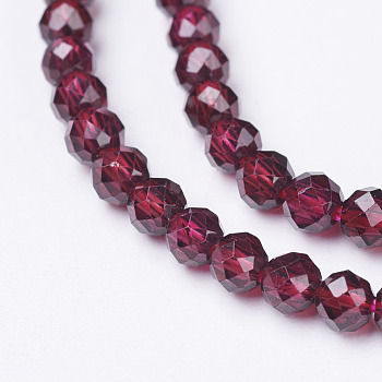 Natural Garnet Beads Strands, Faceted, Round, 3mm, Hole: 0.5mm, about 106pcs/strand, 12.6 inch(32cm)