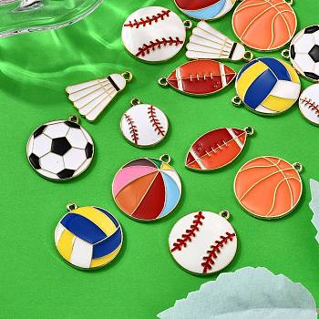 16Pcs 8 Styles Alloy Enamel Pendants, Sports Ball, Mixed Color, 21~30x15~25.5x1.5~3mm, Hole: 1.6~2mm, 2pcs/style