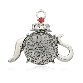 Tableware/Teapot Platinum Plated Alloy Resin Pendants, with Rhinestones, Gray, 26.5x30x5mm, Hole: 2.5mm
