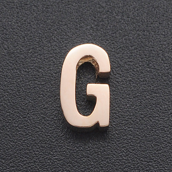 201 Stainless Steel Charms, for Simple Necklaces Making, Laser Cut, Letter, Rose Gold, Letter.G, 8.5x5x3mm, Hole: 1.8mm