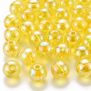 Transparent Acrylic Beads, AB Color Plated, Round, Yellow, 12x11mm, Hole: 2.5mm, about 566pcs/500g