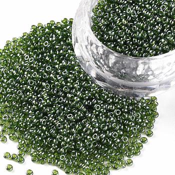 12/0 Grade A Round Glass Seed Beads, Transparent Colours Lustered, Green, 12/0, 2x1.5mm, Hole: 0.3mm