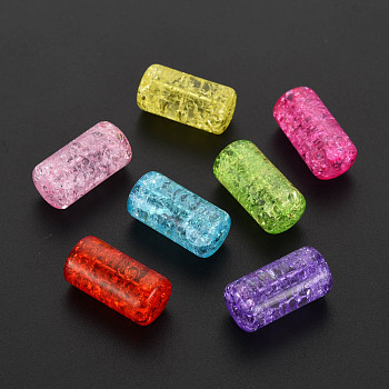 Transparent Crackle Acrylic Beads, Column, Mixed Color, 9.5x18.5mm, Hole: 2mm, about 330pcs/500g