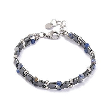 Natural Sodalite Beaded Bracelets, Synthetic Magnetic Hematite Tile Bracelet, 9-1/8 inch(23cm)