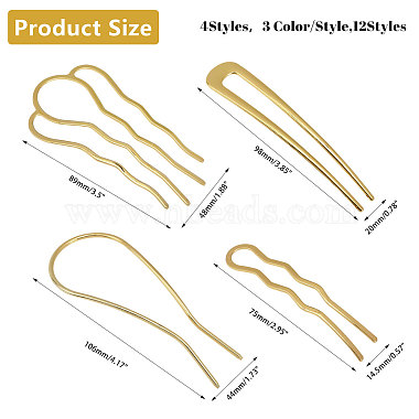 12Pcs 12 Styles Brass Hair Fork/Combs Findings(OHAR-CA0001-12)-2