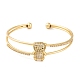 Brass Micro Pave Clear Cubic Zirconia 2-Strand Bear Open Cuff Bangles for Women(BJEW-S147-12G)-1