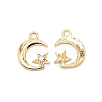 Moon & Star Alloy with Rhinestone Small Handmade Pendant Charms, Golden, 16.5x13x2.5mm, Hole: 2mm(PALLOY-WH0086-95)
