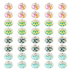 40Pcs 4 Colors Resin European Beads, Rondelle with Flower Large Hole Beads, with Silver Color Plated Brass Cores, Mixed Color, 14x9mm, Hole: 4.7mm, 10pcs/color(RPDL-TA0001-15)