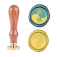 Wax Seal Stamp Set, Sealing Wax Stamp Solid Brass Head,  Wood Handle Retro Brass Stamp Kit Removable, for Envelopes Invitations, Gift Card, Tree of Life Pattern, 83x22mm, Head: 7.5mm, Stamps: 25x14.5mm(AJEW-WH0131-541)