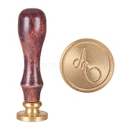 DIY Letter Scrapbook Brass Wax Seal Stamps and Wood Handle, Roman Alphabet Pattern, Flat Round, Light Gold, Letter.A, 89x25.5mm(AJEW-P068-C05)