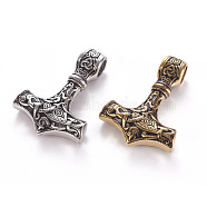 304 Stainless Steel Pendants, Thor's Hammer, Mixed Color, 43.5x31x9~10mm, Hole: 7~7.5mm(STAS-F218-02)