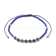Adjustable Natural Lapis Lazuli & Seed Braided Bead Bracelets, Inner Diameter: 1-3/4~3-3/8 inch(4.6~8.7cm)(BJEW-JB10181-07)